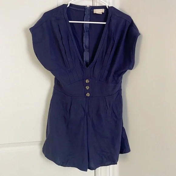 Altar’d State Linen Blend Navy Blue Romper Size Med - Picture 2 of 4